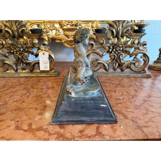 Wood 19th Century Hand Carved Polychrome Reclining Child W/ Book For Sale - Image 7 of 7