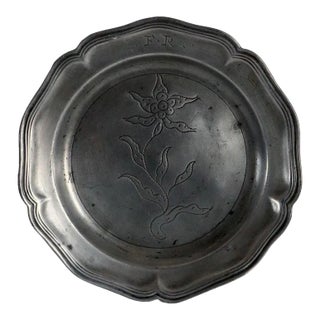 Continental Pewter Wrigglework Wavy Edge Multi-reed Floral Plate For Sale