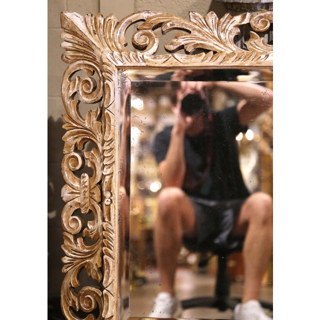 Baroque 19th Century French Baroque Carved Painted Wall Mirror With Beveled Glass For Sale - Image 3 of 10