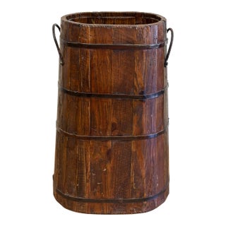 Antique Large Wood Bucket With Metal Fittings For Sale