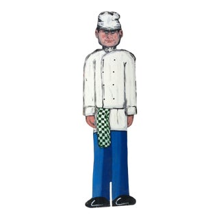 Vintage Late 20th Century French Wood Painted Two Sided Chef Sign For Sale