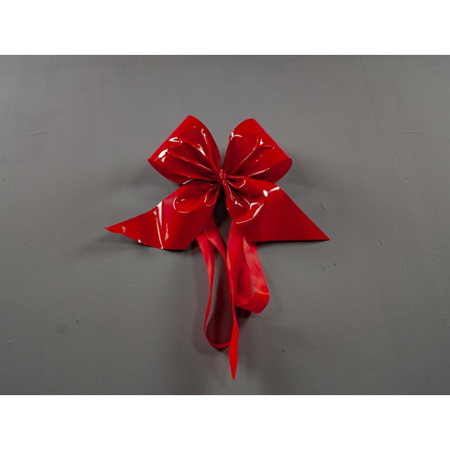 Contemporary Large Red Gift Bow Hand-Formed from Plastic For Sale - Image 3 of 13