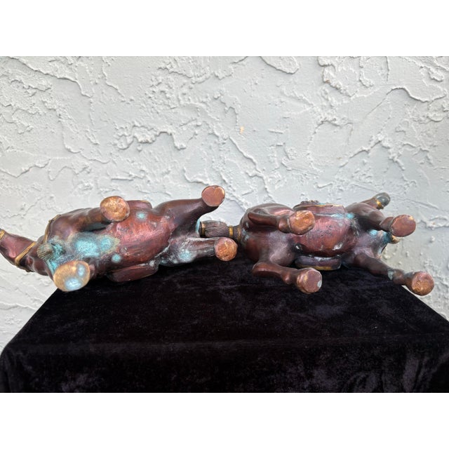 Vintage Pair of Patinated Bronze Horse Sculptures With Gilt Accents For Sale - Image 12 of 12