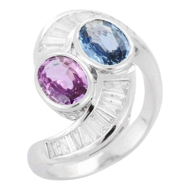 This is part of Chairish’s Fine Jewelry assortment. Multi Sapphire Cocktail Ring with Diamonds in 18K Gold featuring...