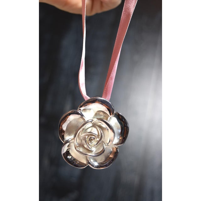 Silver Milor Italy Sterling Silver Large Flower Pendant on Mauve Ribbon For Sale - Image 8 of 16