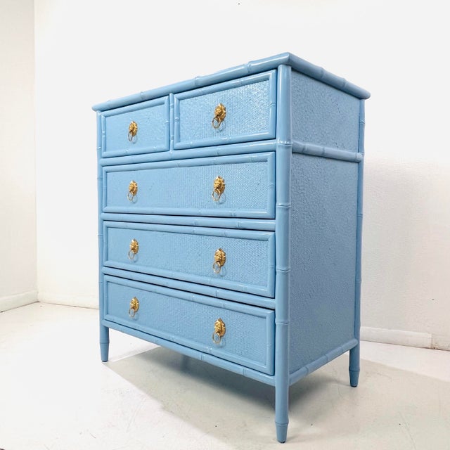 Vintage Faux Bamboo & Woven Wicker Lacquered Chest of Drawers For Sale In Dallas - Image 6 of 15