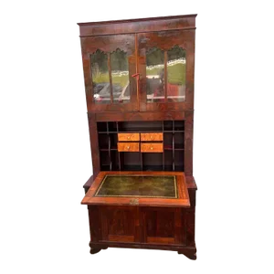 Antique 19th C. American Classical Empire Style Flame Mahogany Secretary Desk Bookcase