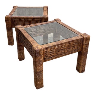 Vintage 1980s Small Modular Rattan Coffee Tables/Side Tables -a Pair For Sale