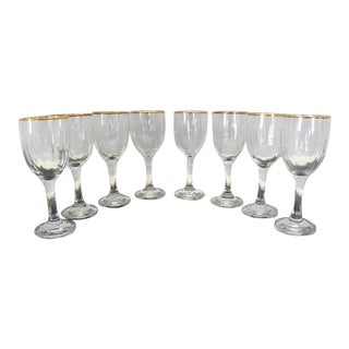 Vintage Gold Rimmed Wine Glasses - 10 Glasses For Sale