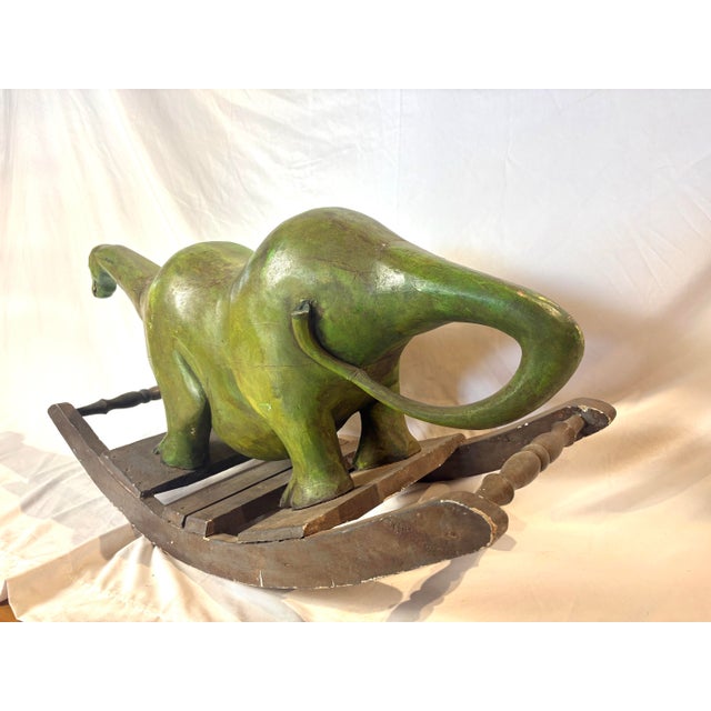 Antique Hand Carved Wooden Dinosaur - Folk Art Children's Rocker For Sale In Chicago - Image 6 of 12