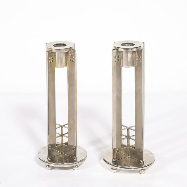 Pair of Modernist Signed Swid Powell Geometric Candlestick Holders For Sale - Image 9 of 18