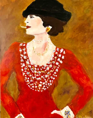 "The Marvelous Gabrielle "CoCo" Chanel" Contemporary Original Expressionist Portrait Painting by Sandy Welch