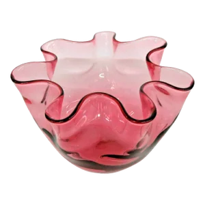Fenton Thumbprint Style Cranberry Pink Glass Ruffled Rose Bowl Vase