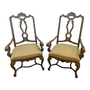 1990s Drexel Heritage French Baroque Style Carved Back Matching Armchairs - a Pair