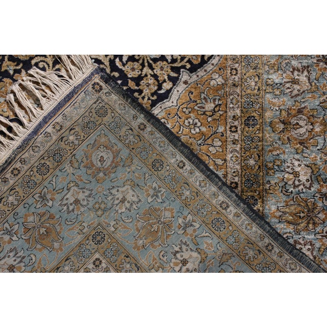 Textile Hand-Knotted Vintage Persian Qum Rug in Beige-Brown Floral Medallion Pattern For Sale - Image 7 of 7