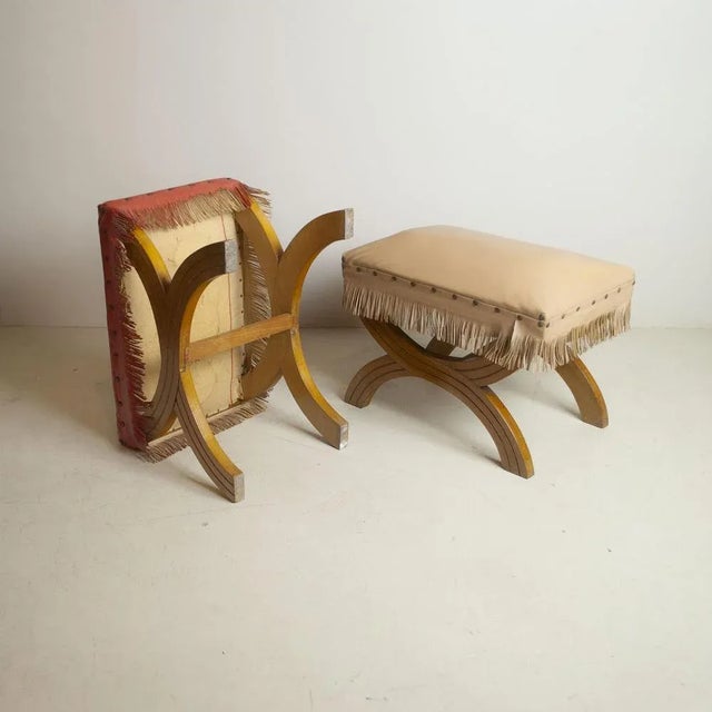 Wood Set of Italian Stool in Wood & Fabric in Gio Ponti Style, 1940s For Sale - Image 7 of 9