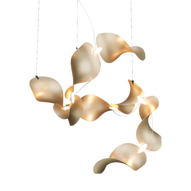 Dune 8 Spiral Chandelier with Shades in Gold Metallic Tone by Daniel Becker for Moss Objects For Sale