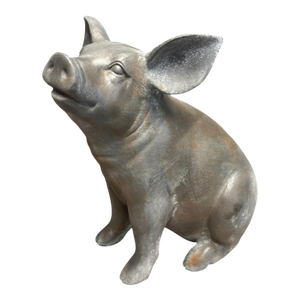 Vintage Cast Iron Sitting Pig Garden Statue