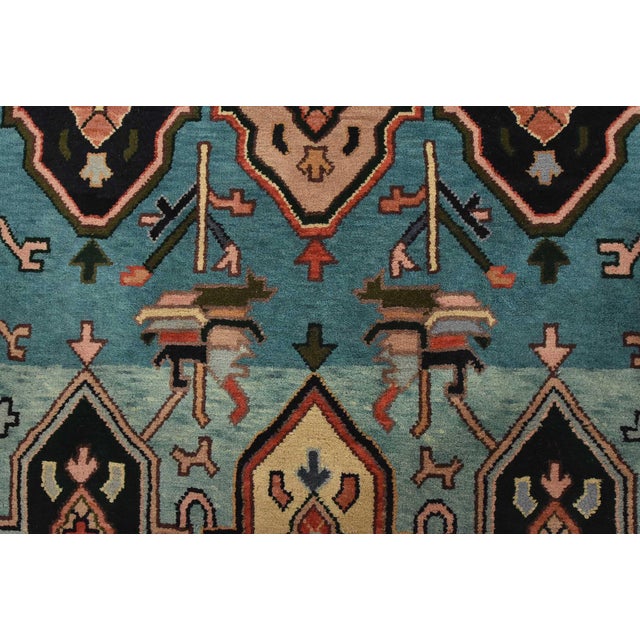 Heriz Rug 5’11” X 8’11” Blue Wool Vintage Tribal Hand-Knotted Oriental Carpet For Sale - Image 10 of 14