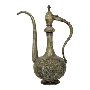 Antique Islamic Middle Eastern Qajar Persian Tinned Metal Ewer 19th Century