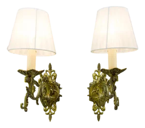 French Neoclassical Style Bronze Wall Lights, Set of 2