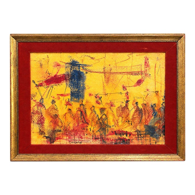 Pascal Cucaro Original Oil Painting Crowd Scene San Francisco Bay Area Art Decor For Sale