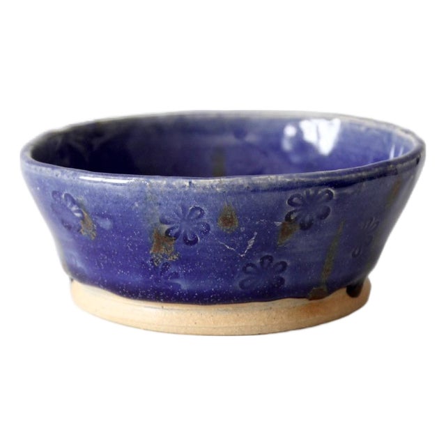 Vintage Studio Pottery Bowl With Stamped Floral Design For Sale