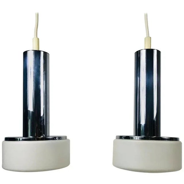 Staff Chrome and Opaline Glass Hanging Lamps, 1970s, Germany - a Pair For Sale - Image 9 of 9