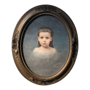 19th Century Continental School Style Portrait Painting of a Child, Framed