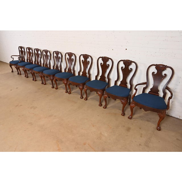 Baker Furniture Stately Homes Georgian Carved Burled Walnut Dining Chairs, Newly Refinished For Sale - Image 14 of 14