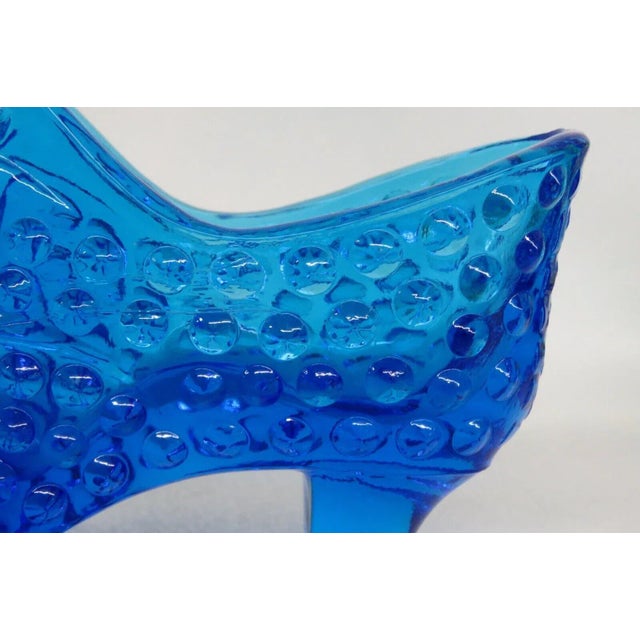 Glass Fenton Blue Hobnail Cat Head Victorian Glass Slipper Shoe Figurine For Sale - Image 7 of 12
