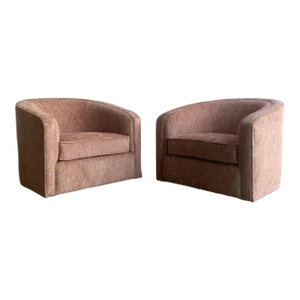 Modern Blush Upholstered Barrel Chairs - a Pair