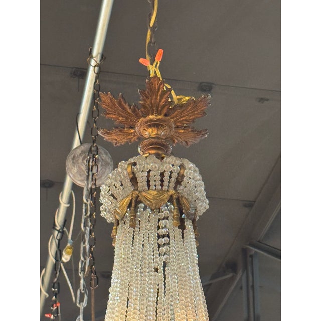 Metal 19th Italian Gilt Bronze and Crystal Basket Chandelier For Sale - Image 7 of 8