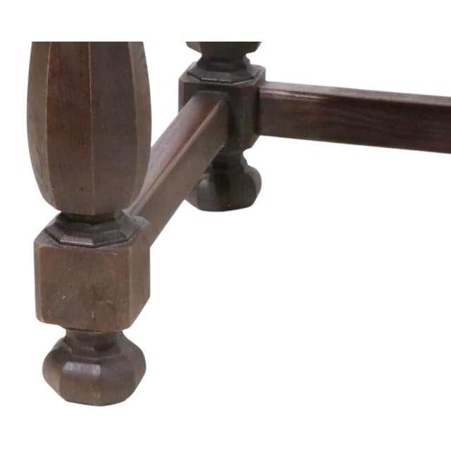 Tudor Style Wood and Leather Footrest Stool Ottoman For Sale - Image 4 of 12