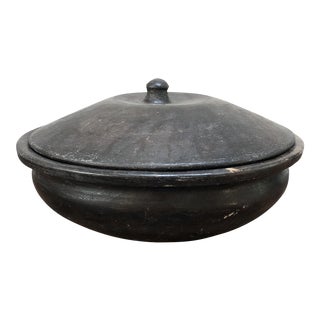Early 20th Century Primitive Pottery Dish With Lid For Sale