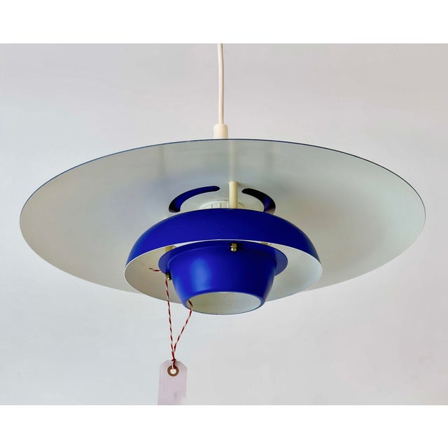 Mid-Century Modern Vintage Scandinavian Blue Multi-Shade Pendant Lamp from El-Light, Denmark, 1970s For Sale - Image 3 of 8