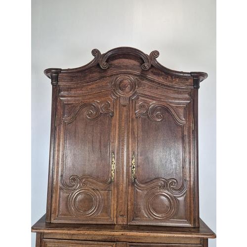 Wood Louis XV Style Cabinet in Carved Oak For Sale - Image 7 of 12
