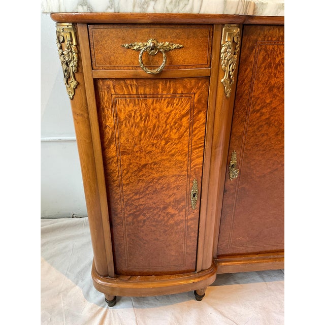 1920s French Burlwood Marble Top Sideboard For Sale - Image 4 of 12