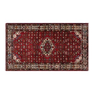 Vintage Hand-Knotted Wool Rug – 3.5 X 7 Ft – Rich Red Traditional Medallion For Sale
