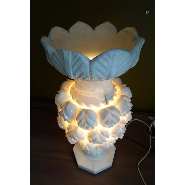 Italian Carved Flowers Alabaster Table Lamp, 1950s For Sale - Image 11 of 18