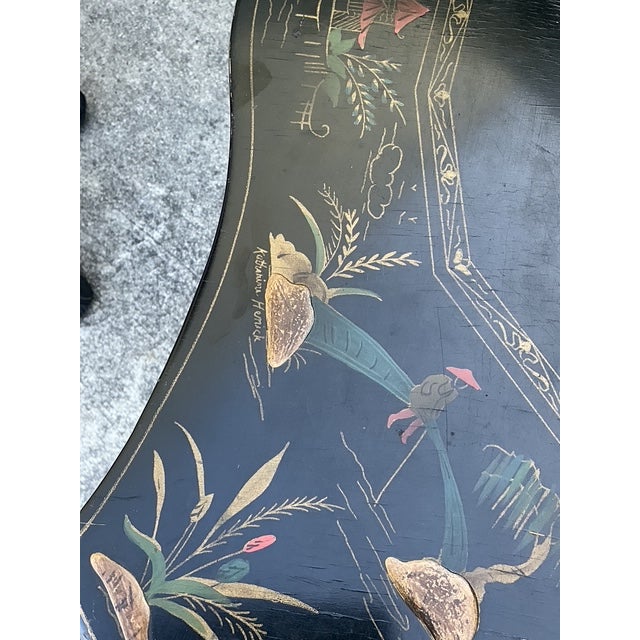 Black Vintage Hand Painted Chinoiserie Side Table For Sale - Image 8 of 12