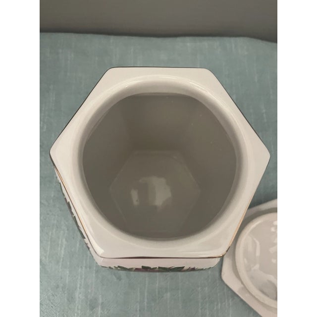 Mid-Century Modern Vintage Royal Albert Bone China Old Country Roses Hexagon Biscuit Jar For Sale - Image 3 of 4