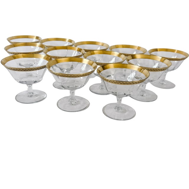 1950s 1940 Tiffin-Franciscan Gold Laurel Encrusted Rimmed Sherbet Glasses - Set of 12 For Sale - Image 5 of 6