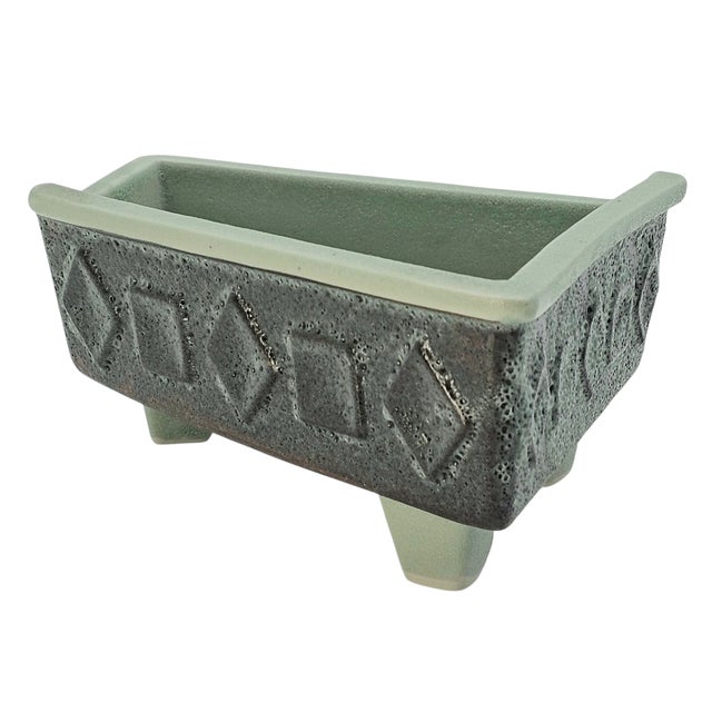 Mid-Century Japanese Studio Pottery Brutalist Ikebana Planter in Celadon Stoneware For Sale - Image 9 of 16