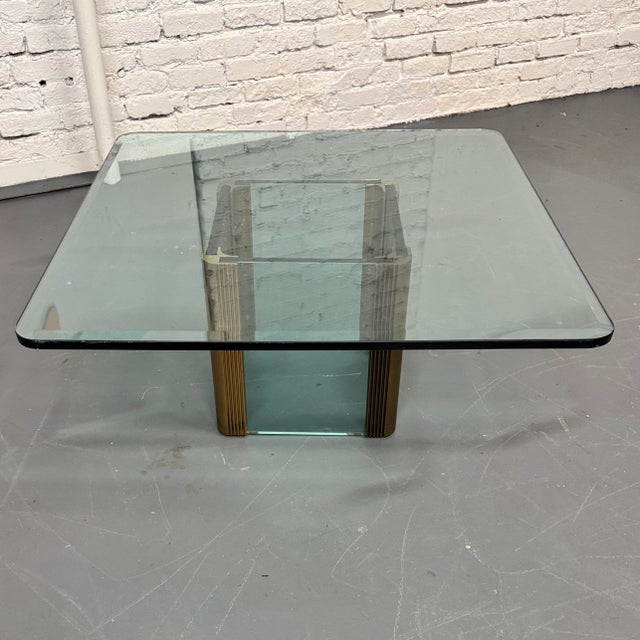 Pace Collection Leon Rosen for Pace Collection Ribbed Bronze & Glass Coffee Table For Sale - Image 4 of 7