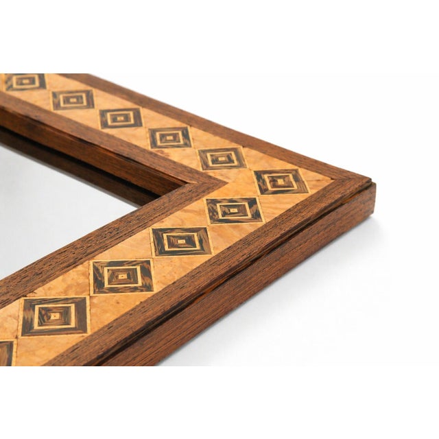 Geometric Brown Wood Marquetry Mirror by Pio Zanotti, Italy, 20th Century For Sale - Image 5 of 14