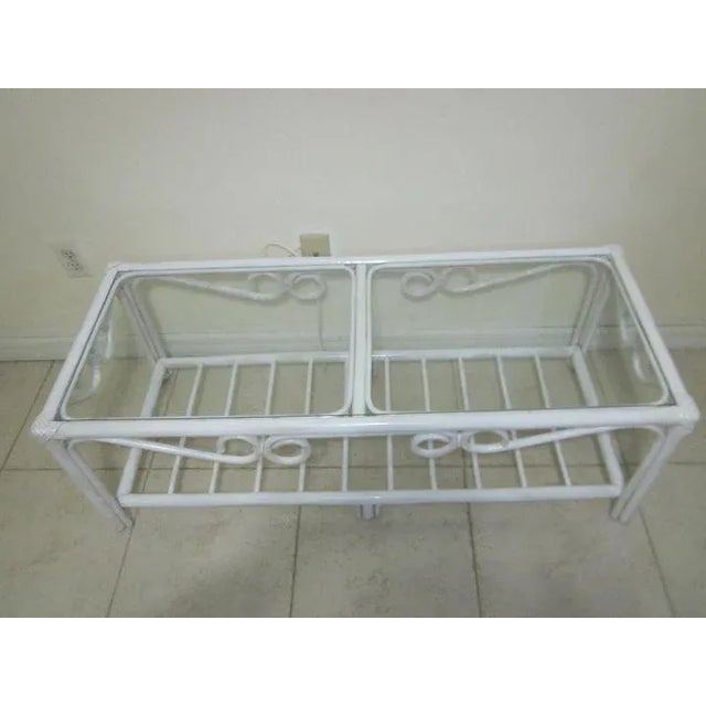Coastal Bamboo Rattan White Coffee Table With Two End Table Glass Top Set of 3 Add a touch of exotic flair to your home...