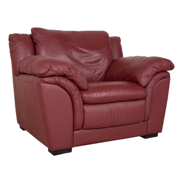Red Leather Lounge Chair from Natuzzi For Sale