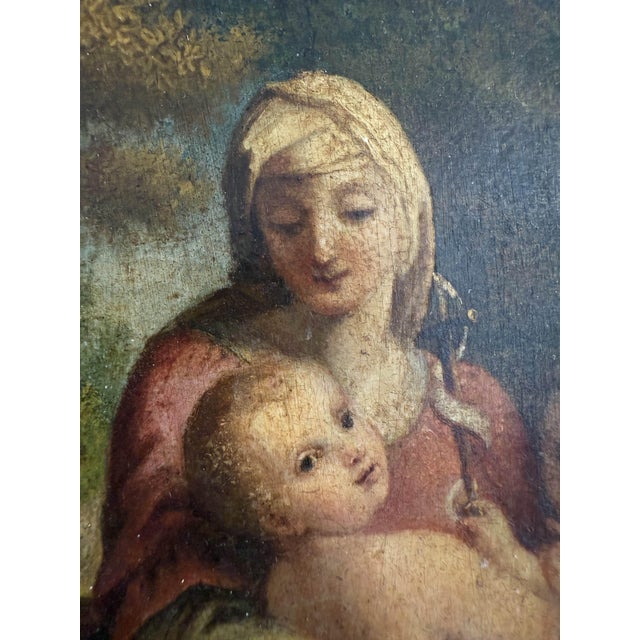 Central Italian School, Madonna with Child and Saint John, Oil on Cardboard, 1800s, Framed For Sale - Image 3 of 6