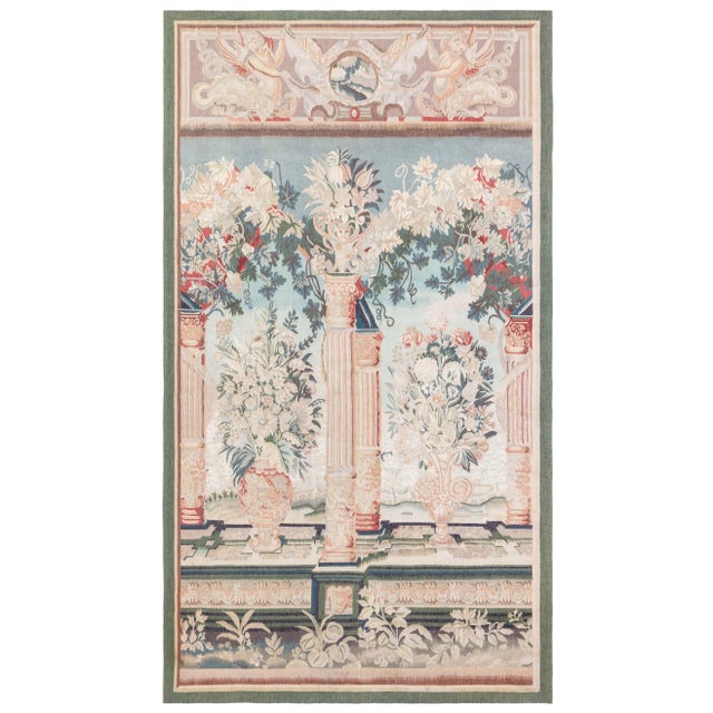 Doris Leslie Blau French Vintage Floral Soft Beige Hand-Knotted Wool Carpet For Sale